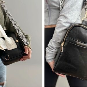 Higton Black Mini Mae with Textured Fabric straps